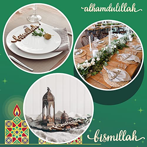 24 Pcs Ramadan Decorations for Table Wood Islamic Decor Mubarak Plate Setting Plate Sign Bismillah Inshallah Alhamdulillah Sign Wooden Letter Eid Tabletop Sign for Home Decorations Gifts Dinner Desk