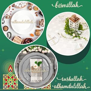 24 Pcs Ramadan Decorations for Table Wood Islamic Decor Mubarak Plate Setting Plate Sign Bismillah Inshallah Alhamdulillah Sign Wooden Letter Eid Tabletop Sign for Home Decorations Gifts Dinner Desk