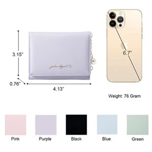 Sunwel Fashion Elegant Small Wallet with Chain Decoration Cash Credit Card Holder ID Window for Women Girls (PURPLE)