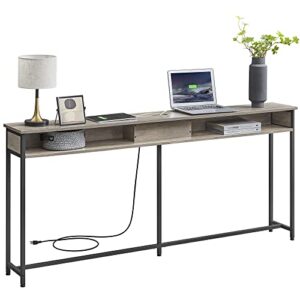 VASAGLE Narrow Console Table - 70.9 Inch Sofa Table with 2 Outlet and 2 USB Ports, Long Entryway Table for Hallway, Behind The Couch, Home Office or Living Room ULNT118B02