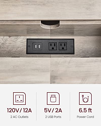 VASAGLE Narrow Console Table - 70.9 Inch Sofa Table with 2 Outlet and 2 USB Ports, Long Entryway Table for Hallway, Behind The Couch, Home Office or Living Room ULNT118B02