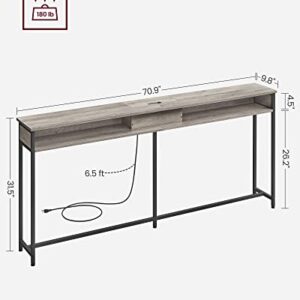 VASAGLE Narrow Console Table - 70.9 Inch Sofa Table with 2 Outlet and 2 USB Ports, Long Entryway Table for Hallway, Behind The Couch, Home Office or Living Room ULNT118B02