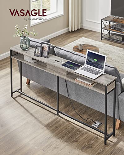 VASAGLE Narrow Console Table - 70.9 Inch Sofa Table with 2 Outlet and 2 USB Ports, Long Entryway Table for Hallway, Behind The Couch, Home Office or Living Room ULNT118B02