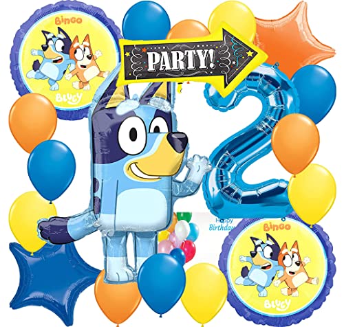 Licensed 2nd Birthday Party Supplies Balloon Bouquet Decorations, Compatible with "Bluey" Multicolored, Party Accessory