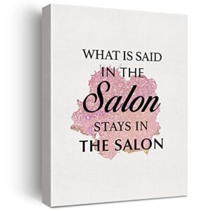 lexsivo pink salon modern print canvas wall art home decor what is said in the salon stays in the salon painting 12×15 canvas poster framed ready to hang
