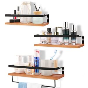 wonfuy floating shelves set of 3, wall-mounted display storage ledge rack wall shelf, rustic wood decor wall mounted shelves with metal frame for entry living room, bedroom, kitchen, office