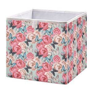 kigai floral butterfly cube storage bin, 11x11x11 in collapsible fabric storage cubes organizer portable storage baskets for shelves, closets, laundry, nursery, home decor