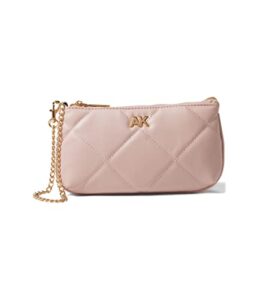 anne klein ak quilted pouch wrislet with chain, petal pink/petal pink