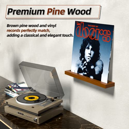 ZVMTTOY 9 Pieces Vinyl Record Shelf, Record Display Shelf - Pine Wood Record Shelves - Wall Mount Lp Albums Record Holder - Vintage Brown Vinyl Shelf for Display Your LP Record & Home Decor