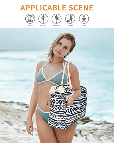 LIVACASA Extra Large Thickening Waterproof Beach Bags for Women Men, Travel Tote Bag with Zipper Sandproof Beach Tote Bag