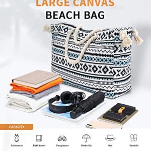 LIVACASA Extra Large Thickening Waterproof Beach Bags for Women Men, Travel Tote Bag with Zipper Sandproof Beach Tote Bag