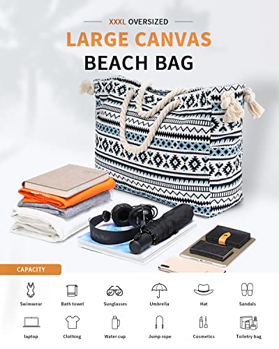 LIVACASA Extra Large Thickening Waterproof Beach Bags for Women Men, Travel Tote Bag with Zipper Sandproof Beach Tote Bag