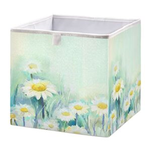 kigai oil painting daisy cube storage bin, 11x11x11 in collapsible fabric storage cubes organizer portable storage baskets for shelves, closets, laundry, nursery, home decor