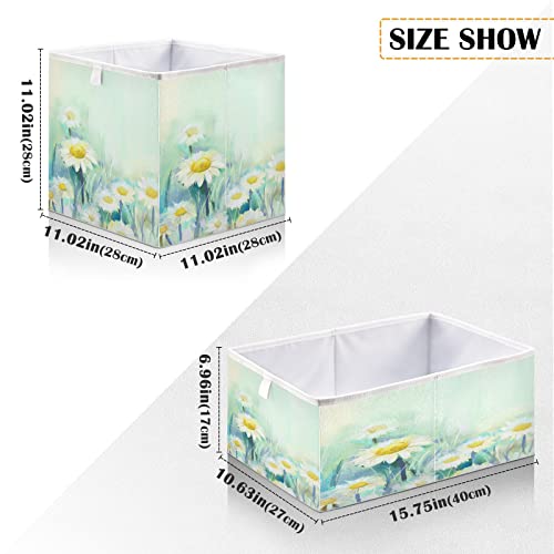 Kigai Oil Painting Daisy Cube Storage Bin, 11x11x11 in Collapsible Fabric Storage Cubes Organizer Portable Storage Baskets for Shelves, Closets, Laundry, Nursery, Home Decor