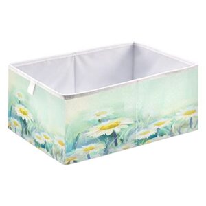 Kigai Oil Painting Daisy Cube Storage Bin, 11x11x11 in Collapsible Fabric Storage Cubes Organizer Portable Storage Baskets for Shelves, Closets, Laundry, Nursery, Home Decor