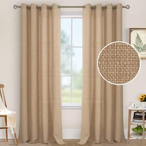 lamit natural linen curtains for bedroom, 84 inch faux linen textured light filtering privacy burlap drapes grommet sheer panels for farmhouse/living room, 2 panels, 52 x 84 inch