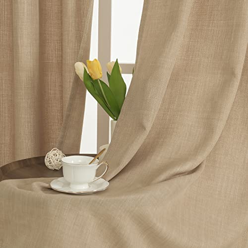 LAMIT Natural Linen Curtains for Bedroom, 84 Inch Faux Linen Textured Light Filtering Privacy Burlap Drapes Grommet Sheer Panels for Farmhouse/Living Room, 2 Panels, 52 x 84 Inch