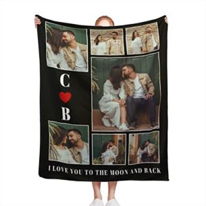 custom blankets with photos personalized couples gifts customized picture blanket i love you to the moon & back gifts birthday gift for wife husband girlfriend boyfriend 40″x30″