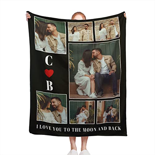 Custom Blankets with Photos Personalized Couples Gifts Customized Picture Blanket I Love You to The Moon & Back Gifts Birthday Gift for Wife Husband Girlfriend Boyfriend 40"x30"