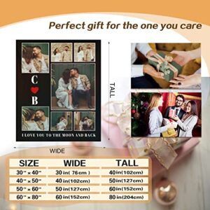 Custom Blankets with Photos Personalized Couples Gifts Customized Picture Blanket I Love You to The Moon & Back Gifts Birthday Gift for Wife Husband Girlfriend Boyfriend 40"x30"