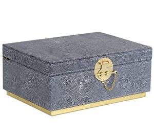 hofferruffer elegant faux leather decorative box, storage jewelry box organizer, large dresser cosmetic organizer holder, classic jewelry accessory organizer, grey shagreen, 11x8x4.8 inches