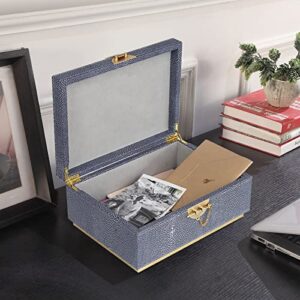 HofferRuffer Elegant Faux Leather Decorative Box, Storage Jewelry Box Organizer, Large Dresser Cosmetic Organizer Holder, Classic Jewelry Accessory Organizer, Grey Shagreen, 11x8x4.8 inches