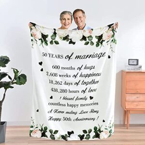 50th anniversary blanket gifts, 50th anniversary wedding gifts for her him, golden 50 years of marriage gifts for dad, mom, grandpa, grandma, grandparents, couple soft throw blanket 60″x 50″