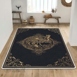 viking raven and tree of life – viking area rug, raven area rug, personalized carpet viking, viking area rugs for living room, viking carpet bedroom full size (3×5, 4×6, 5×8)