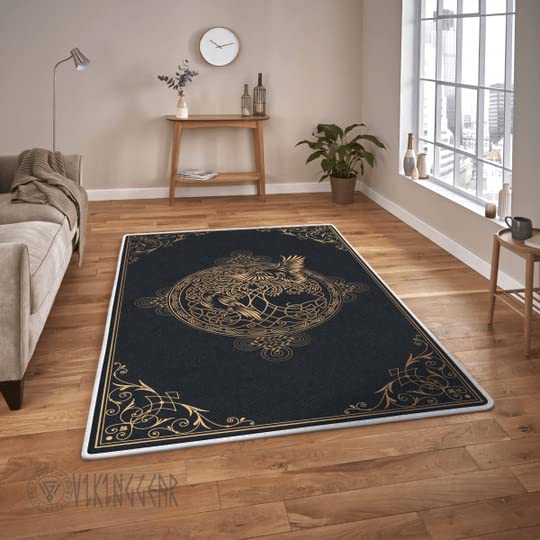 Viking Raven and Tree of Life - Viking Area Rug, Raven Area Rug, Personalized Carpet Viking, Viking Area Rugs for Living Room, Viking Carpet Bedroom Full Size (3x5, 4x6, 5x8)