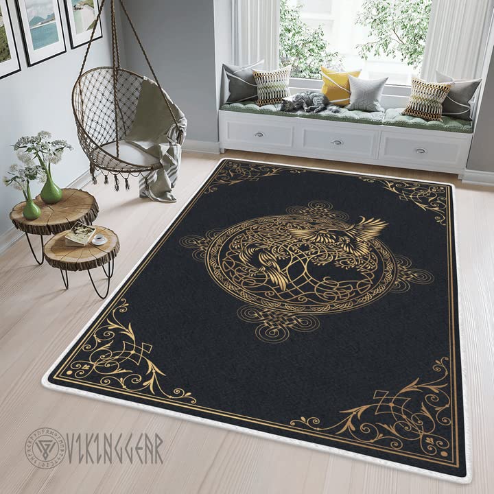 Viking Raven and Tree of Life - Viking Area Rug, Raven Area Rug, Personalized Carpet Viking, Viking Area Rugs for Living Room, Viking Carpet Bedroom Full Size (3x5, 4x6, 5x8)