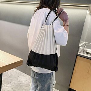 Misaso Japanese Style Pleats Casual Tote Bag Canvas Capacity Shoulder Bag Issey Vertical-Pleats Color Black