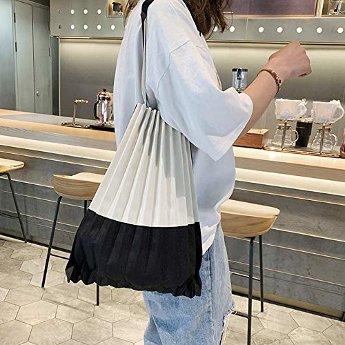 Misaso Japanese Style Pleats Casual Tote Bag Canvas Capacity Shoulder Bag Issey Vertical-Pleats Color Black