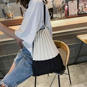 Misaso Japanese Style Pleats Casual Tote Bag Canvas Capacity Shoulder Bag Issey Vertical-Pleats Color Black