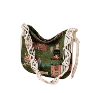women aesthetic hippie cute tote bag canvas green shoulder bag small kawaii side crossbody bag satchel purse bags for school