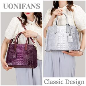 Women Fashion Purses and Handbags Crocodile Pattern One Shoulder Crossbody Tote Bags Top Handle Satchel for Women (Purple)