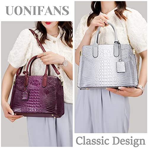 Women Fashion Purses and Handbags Crocodile Pattern One Shoulder Crossbody Tote Bags Top Handle Satchel for Women (Purple)