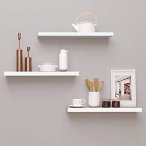 floating shelves white set of 3 wall mounted shelf modern home wall decorative storage organizer wood shelves for bathroom bedroom,living room and kitchen,white
