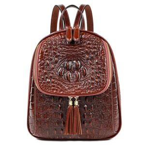 coolcy small crocodile leather backpack purse for women designer ladies fashion bag (dark brown.)