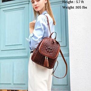 COOLCY Small Crocodile Leather Backpack Purse for Women Designer Ladies Fashion Bag (Dark Brown.)