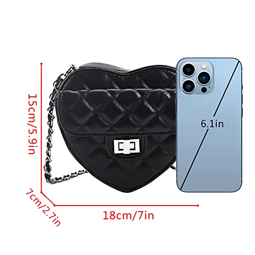 Women Girls Cute Heart Shaped Chain Shoulder Bag Plaid Embroidery Leather Evening Clutch Bag Crossbody Purse