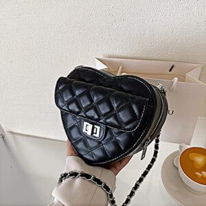 Women Girls Cute Heart Shaped Chain Shoulder Bag Plaid Embroidery Leather Evening Clutch Bag Crossbody Purse