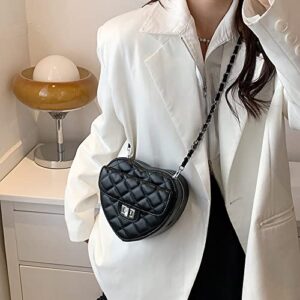 Women Girls Cute Heart Shaped Chain Shoulder Bag Plaid Embroidery Leather Evening Clutch Bag Crossbody Purse