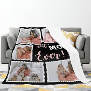 Best Mom Ever Custom Blankets Personalized Blanket with Photo Text Customized Picture Throw Blanket for Family Mom Dad Sisters Besties Grandma Wife on Mother's Day Birthday Anniversary Christmas