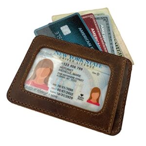 Hide & Drink, Card Holder with ID Slot Handmade from Full Grain Leather - Compact Storage for Cards & Cash, Front Pocket Wallet, Everyday Accessories - Bourbon Brown