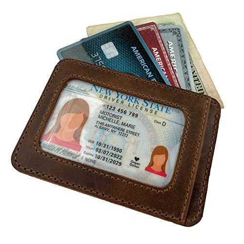 Hide & Drink, Card Holder with ID Slot Handmade from Full Grain Leather - Compact Storage for Cards & Cash, Front Pocket Wallet, Everyday Accessories - Bourbon Brown