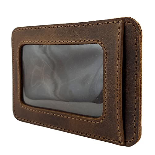 Hide & Drink, Card Holder with ID Slot Handmade from Full Grain Leather - Compact Storage for Cards & Cash, Front Pocket Wallet, Everyday Accessories - Bourbon Brown