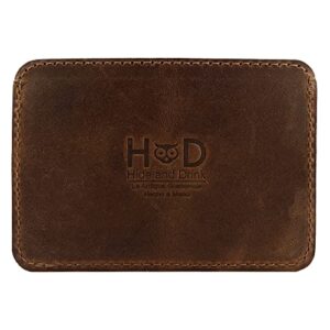 Hide & Drink, Card Holder with ID Slot Handmade from Full Grain Leather - Compact Storage for Cards & Cash, Front Pocket Wallet, Everyday Accessories - Bourbon Brown