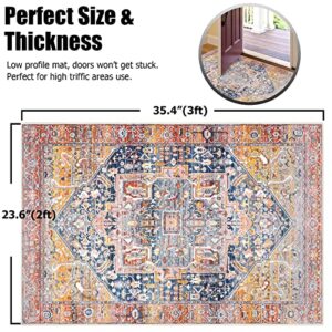 famibay Vintage Boho 2x3 Rug Dirty Trapper Door Mat Indoor Entrance Small Boho Area Rug Non Slip Low Pile Throw Rugs with Rubber Backing Washable Rugs for Front Door Entryway Kitchen Bathroom-Rust