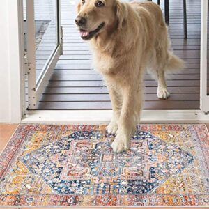 famibay Vintage Boho 2x3 Rug Dirty Trapper Door Mat Indoor Entrance Small Boho Area Rug Non Slip Low Pile Throw Rugs with Rubber Backing Washable Rugs for Front Door Entryway Kitchen Bathroom-Rust