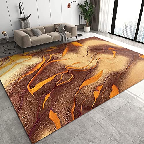 Orange Brown Marble Area Rugs, Light Luxury Abstract Indoor Non-Slip Kids Rug, Soft Fluffy Rectangle Rugs Living Room Carpets Bedroom Home Sofa Table Decor Mat, 5x7ft